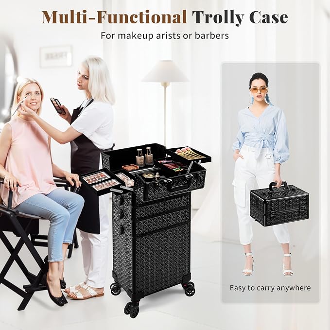 AROUS 5 in 1 Rolling Makeup Train Case Cosmetology Case on Wheels Large - Image 8