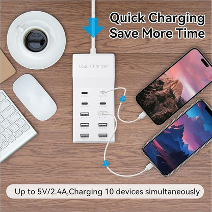 USB Charging Station with 6 USB-A & 4 USB-C Ports, 50W 10A USB Charger Block - Image 2