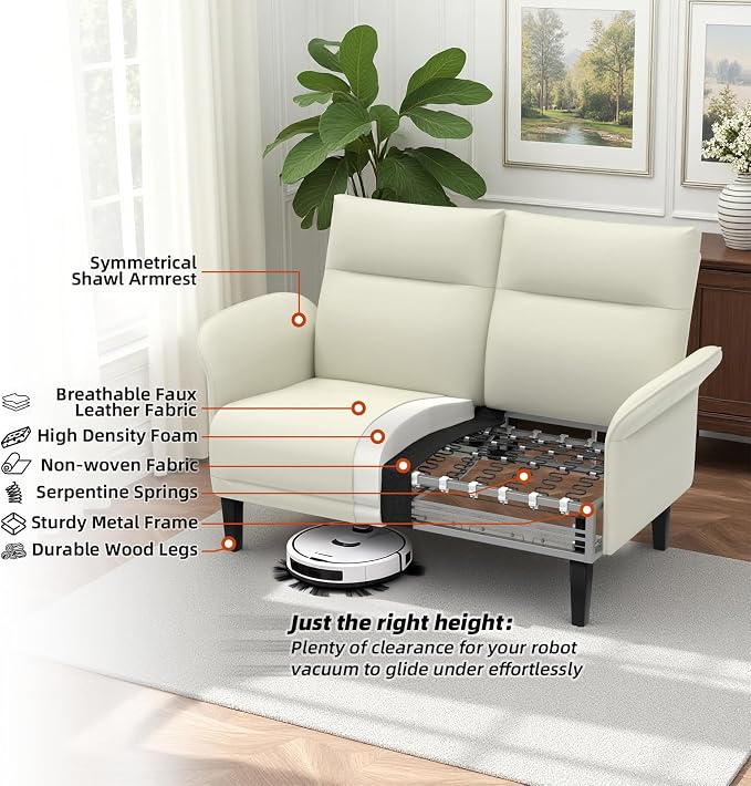 3-Piece Symmetrical Shawl Arm Sofa Set, Faux Leather Loveseat & 2 Accent Chairs - Image 6
