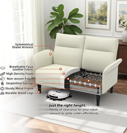 3-Piece Symmetrical Shawl Arm Sofa Set, Faux Leather Loveseat & 2 Accent Chairs - Image 6