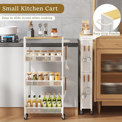 Utility Slim Storage Cart 4 Tier Small Rolling Kitchen Laundry Room - Image 4
