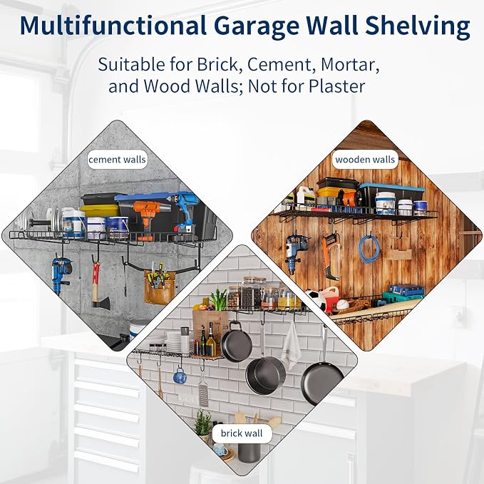 4 Pack Garage Wall Shelf, Wall Mounted Storage Shelves, Heavy Duty Metal Shelves - Image 8
