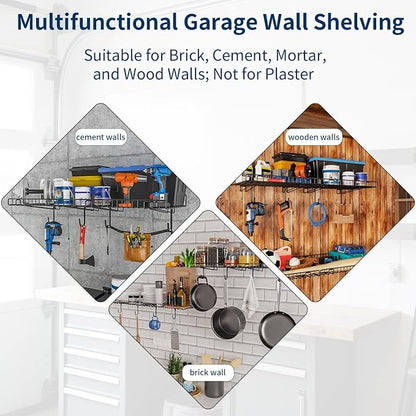 2 Pack Garage Wall Shelf, Wall Mounted Storage Shelves, Heavy Duty Metal Shelves - Image 8