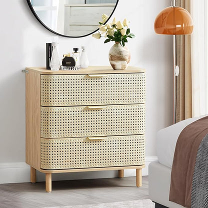 ORRD 3 Drawer Dresser Set of 2, Modern Iron Rattan Cabinet Dresser - Image 7