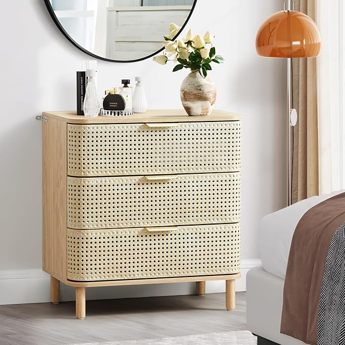 ORRD 3 Drawer Dresser, Modern Iron Rattan Cabinet Dresser - Image 7