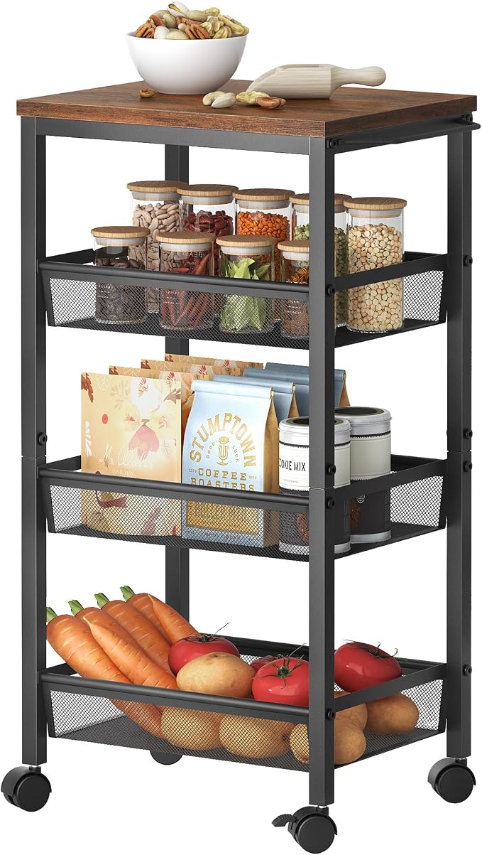 Hoctieon Rolling Storage Cart, 4-Tier Wide Panel Kitchen Storage Cart, Utility by Hoctieon