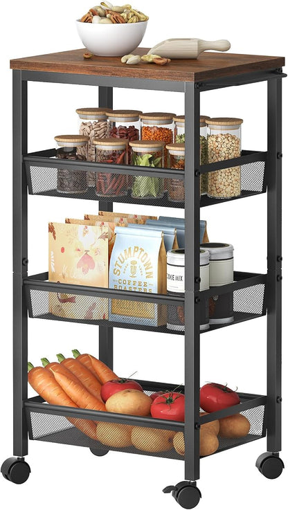 Hoctieon Rolling Storage Cart, 4-Tier Wide Panel Kitchen Storage Cart, Utility by Hoctieon