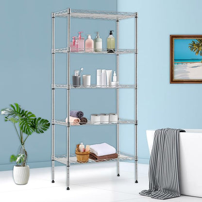 BestOffice | 5-Tier Wire Shelf | 22" x 12" x 48" | Chrome | Storage Shelves - Image 2