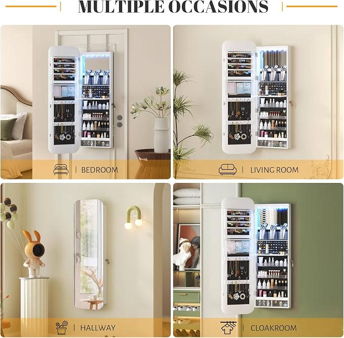 Vlsrka 47.2" LED Mirror Jewelry Cabinet, Wall/Door Mounted Full Length Mirror - Image 6