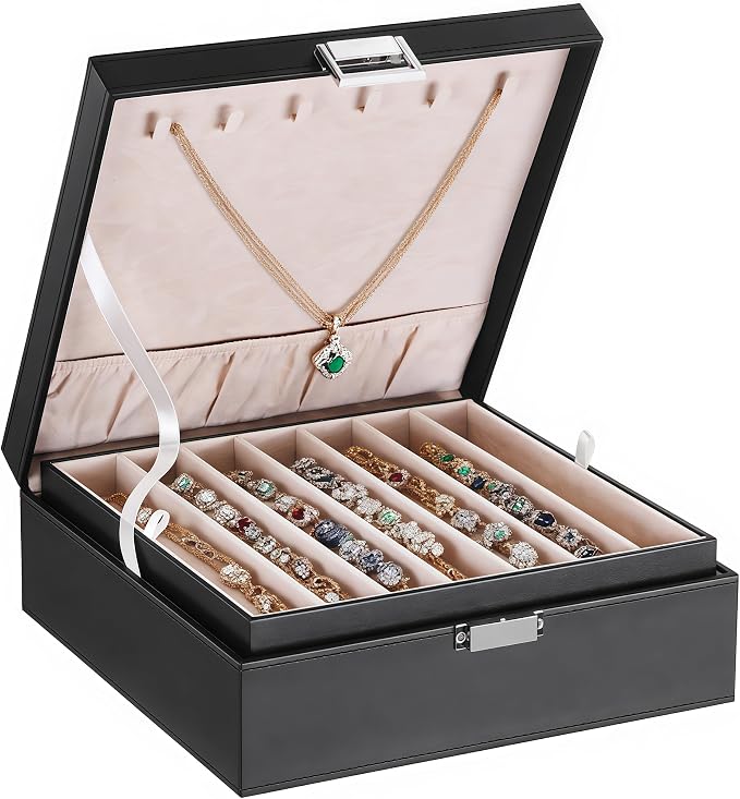BEWISHOME Jewelry Box Organizer, 2-Layer Necklace Organizer Box, Modern Style by BEWISHOME