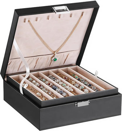 BEWISHOME Jewelry Box Organizer, 2-Layer Necklace Organizer Box, Modern Style by BEWISHOME