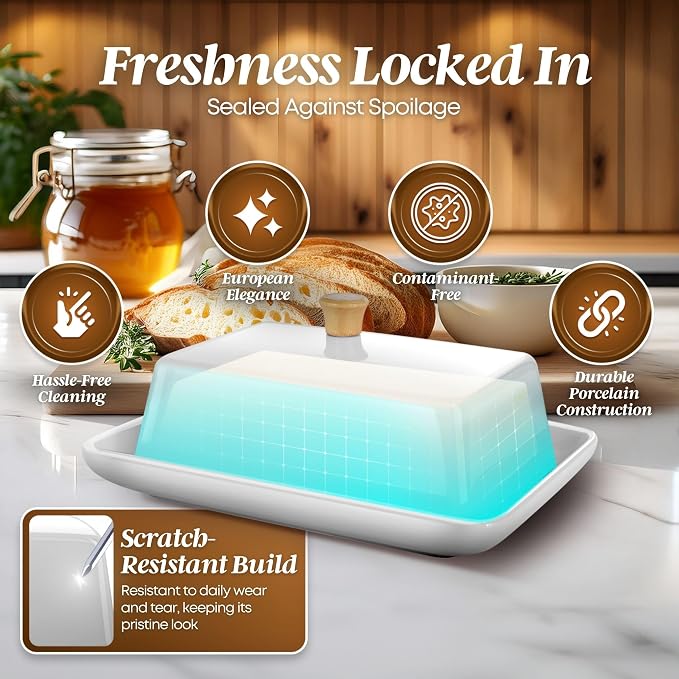 Flexzion Ceramic White European Butter Dish - Image 7
