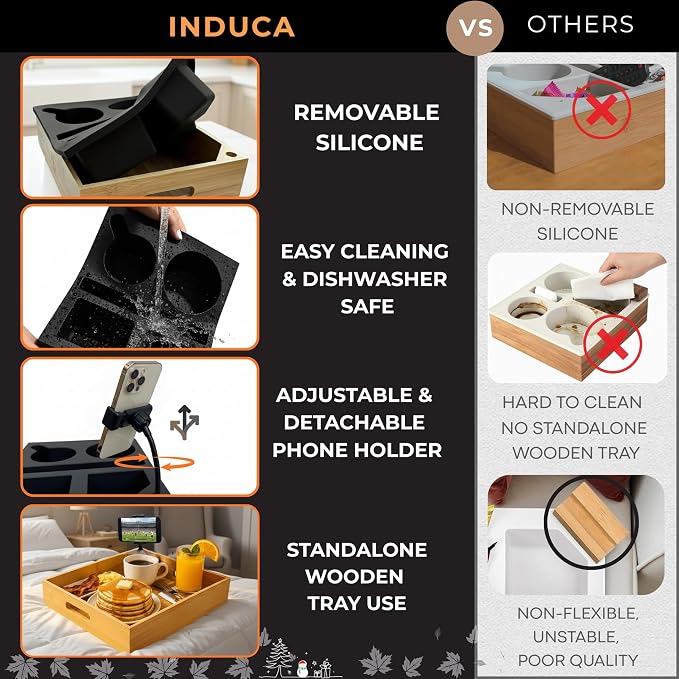 Couch Caddy with Cup Holder | Bamboo Couch Cup Holder Tray - Image 2