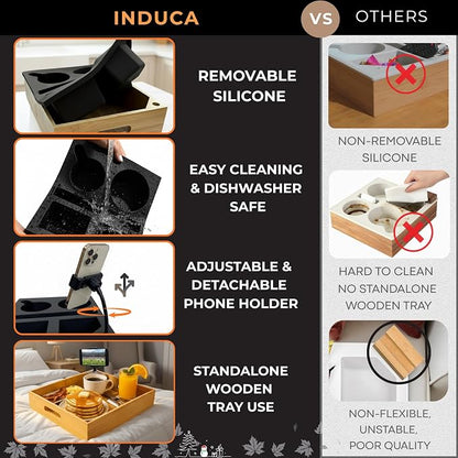 Couch Caddy with Cup Holder | Bamboo Couch Cup Holder Tray - Image 2