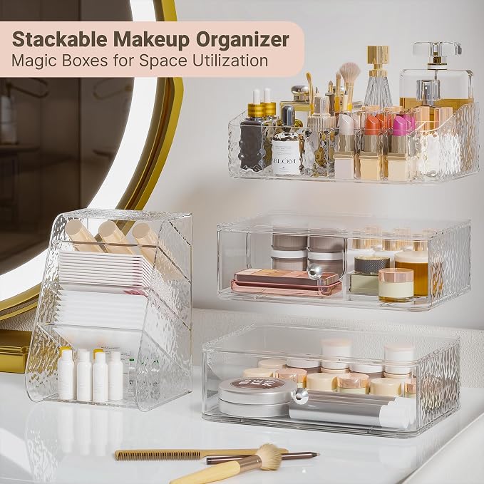 Makeup Organizer with Brush Holder Plastic Makeup Drawers - Image 3