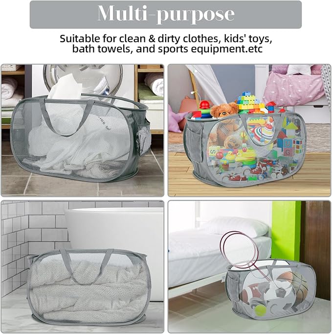 Durable Collapsible Laundry Baskets, Mesh Pop Up Laundry Hamper - Image 7