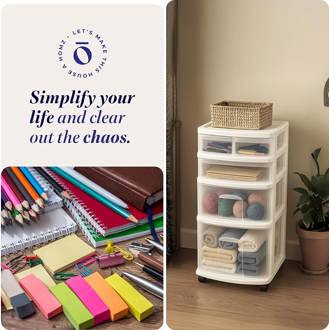 HOMZ Drawer Tower, 4-Tier Storage Cart - Image 7