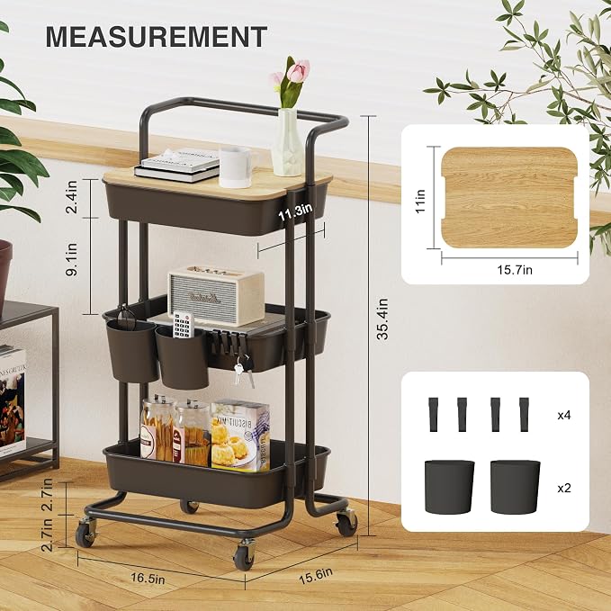 DTK 3 Tier Rolling Cart Uility Cart - Image 2