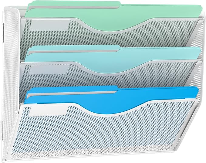 3 Tier Hanging Wall File Organizer, Mesh Mail Paper Orgnization Hanging File by Gawerk