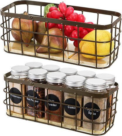Dicunoy Set of 2 Small Wire Baskets, Narrow Rustic Storage Bin - Image 4
