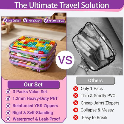 YQBRAO 3-Pack Large Clear Hard Shell Zipper Case, 1.2mm Ultra-Thick Rigid Toy & - Image 2