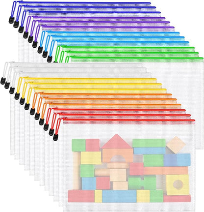 24pcs Mesh Zipper Pouch Bags, A3 Large Size 8 Colors Plastic Zipper Bags by Unknown
