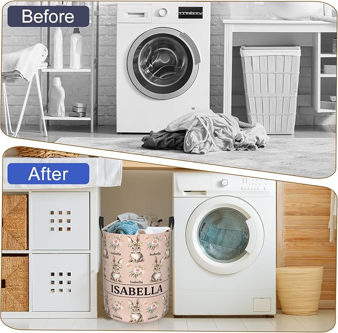 Custom Name Laundry Hamper, Personalized Rabbit Laundry Basket - Image 7