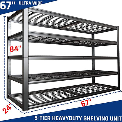 67" Wide 5-Tier Garage Shelving Unit, Heavy Duty Garage Storage Shelves - Image 2