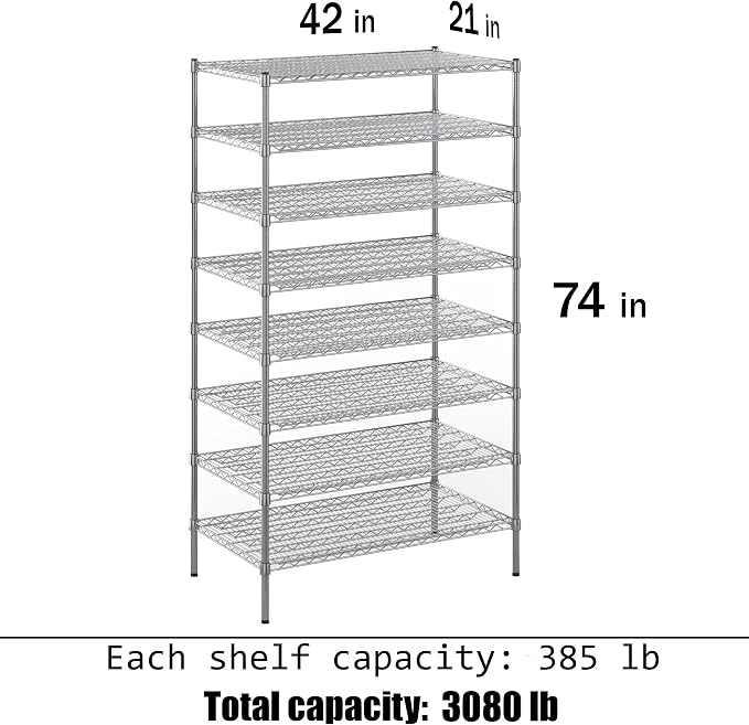 21" Deep x 42" Wide x 74" Height Wire Shelving Kit | 8-Tier | NSF Commercial - Image 3