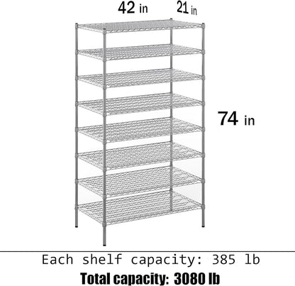 21" Deep x 42" Wide x 74" Height Wire Shelving Kit | 8-Tier | NSF Commercial - Image 3