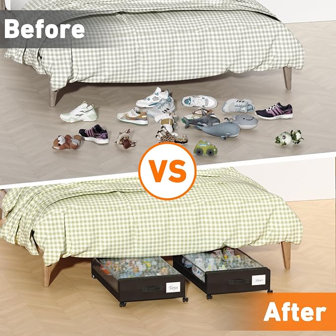 Under Bed Storage with Wheels, 2 Pack Under Bed Storage Containers with Clear - Image 7