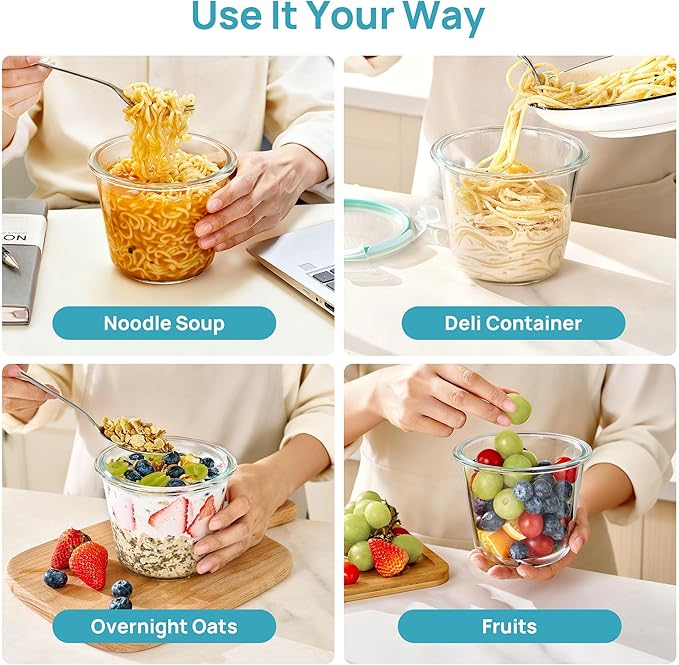 Vtopmart 5 Pack 3 Cup Glass Soup Container, Meal Prep Freezer Containers Set - Image 5
