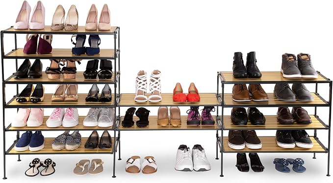 2-Tier Stackable 2" Slat Steel Frame Shoe Rack, 26.5" W x 12.2" D, Aspen | - Image 8