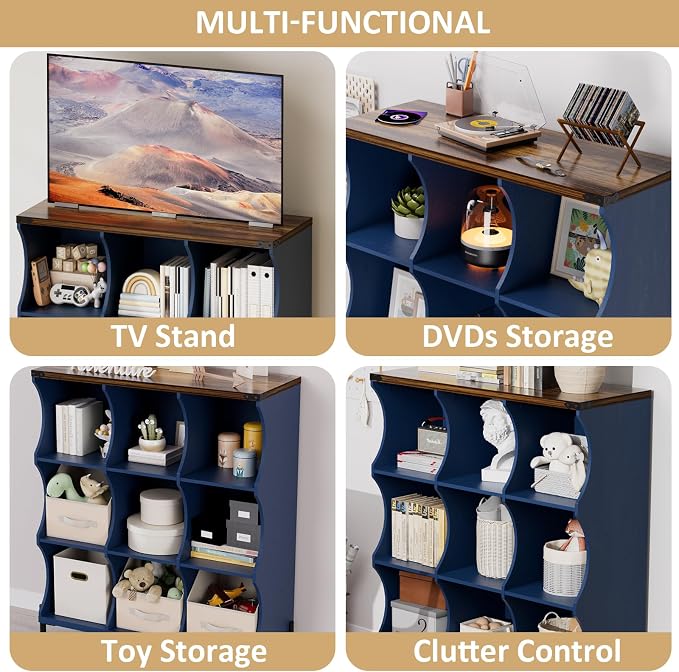 9 Cube Storage Shelf Organizer, Low Book Shelf Bookcase Entryway Table - Image 3