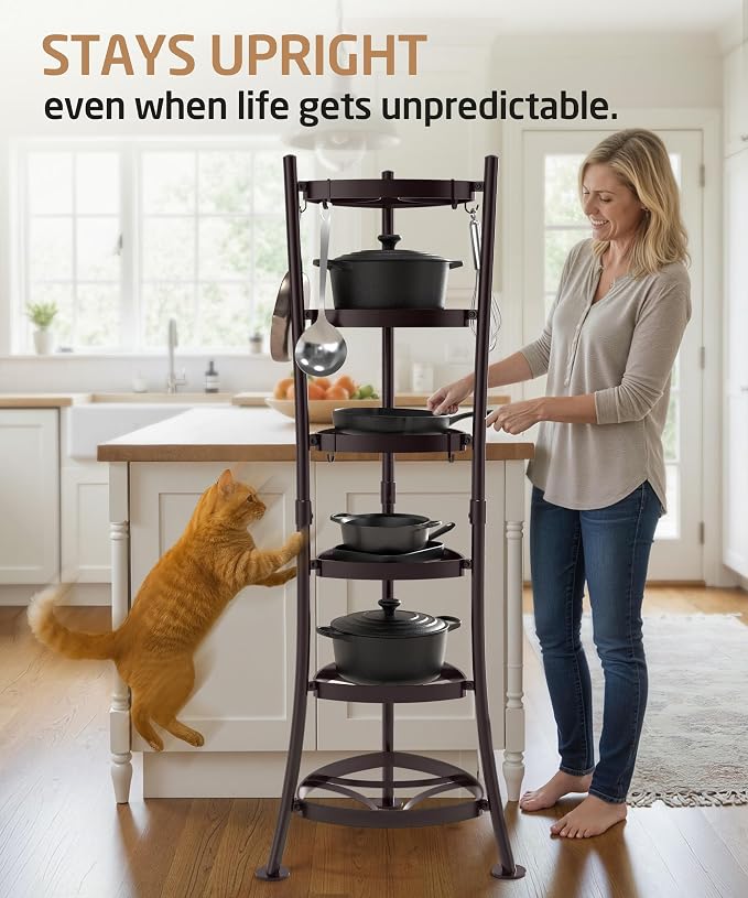 KES Oiled Bronze Freestanding Pot Rack, 6-Tier Cast Iron Cookware Stand - Image 4