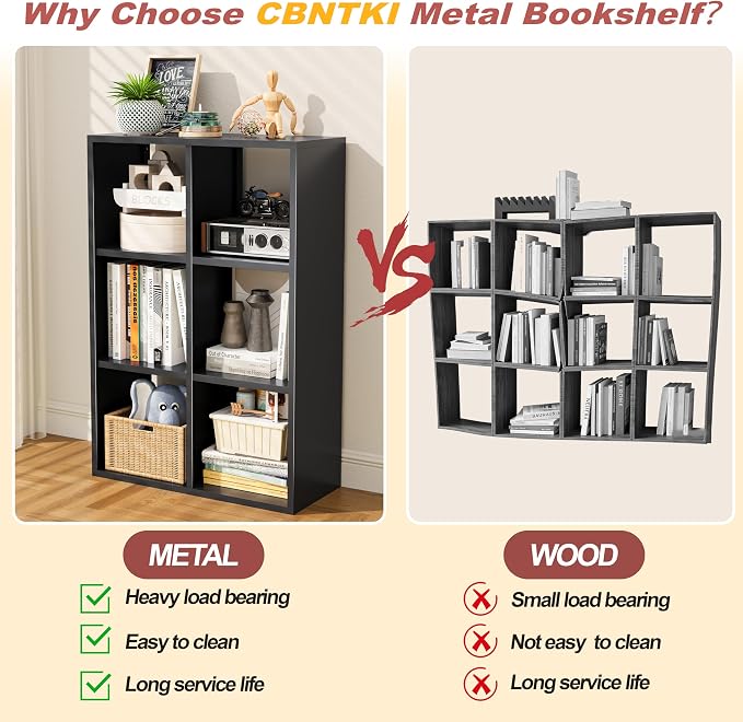 6 Cube Storage Organizer, Metal Cubby Storage Shelf, Small Box Bookshelf - Image 5