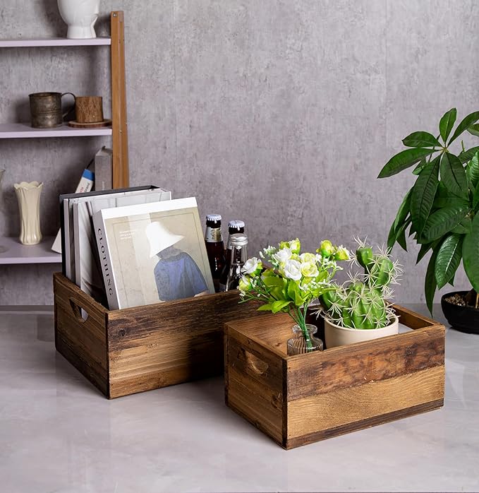 TIMRIS Set of 3 Rustic Distressed Wood Nesting Crates, Farmhouse Decorative - Image 7