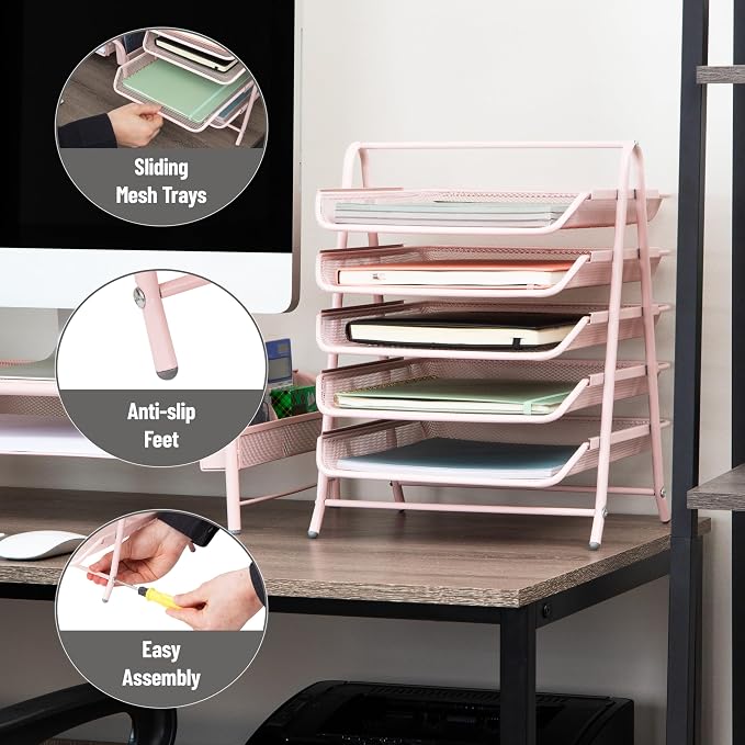 Mind Reader 5-Tier Paper Tray Organizer, Vertical Desktop File Storage Rack - Image 4