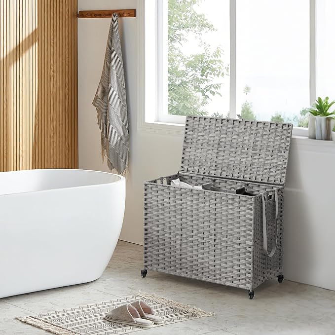 Laundry Hamper with Wheels, 60.72 Gallon Rolling Laundry Basket with Lid - Image 3