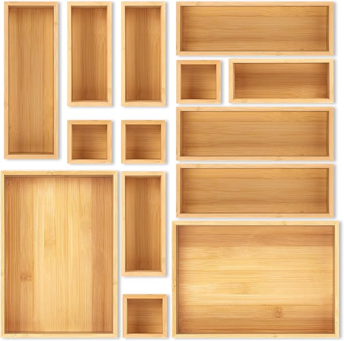 Bamboo Drawer Organizer Set, Junk Drawer Divider and Storage Trays Containers by MapleGrace