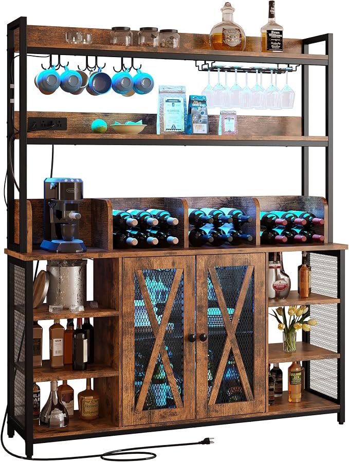 IRONCK Coffee Bar Cabinet with Power Outlet, Industrial Buffet Cabinet with LED - Image 9