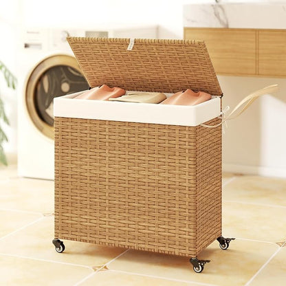Giantex Laundry Hamper w/Wheels, 3 Section Hamper 125L w/2 Removable Liner Bags - Image 2