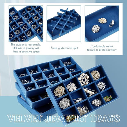 Junkin 12 Pcs Jewelry Tray Velvet Stackable Jewelry Organizer Trays Divided - Image 4
