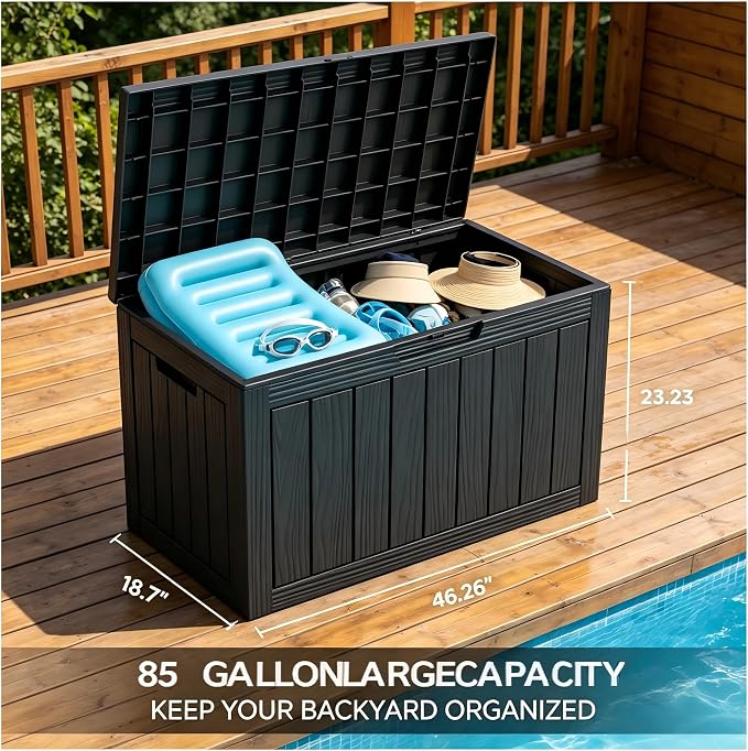 98 Gallon Large Deck Box, Waterproof Resin Outdoor Storage Box Lockable - Image 6