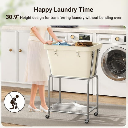 ELYKEN Laundry Cart with Wheels, Rolling Laundry Hamper with Removable Bag and - Image 7