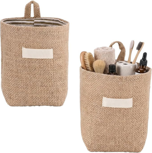 2 Pack Wall Hanging Storage Bags, Cotton Linen Hanging Organizer Foldable by Unknown
