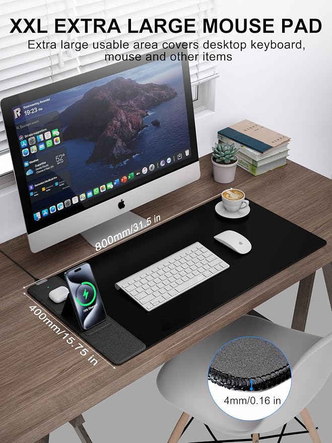 TopMade Mouse Pad with 15W Wireless Charging & Phone Holder, 31.5" x 15.75" XXL - Image 3