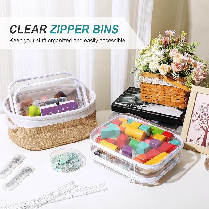 Hoolerry 4 Pcs Hard Clear Zipper Case Makeup Bags Plastic Pencil Pouch - Image 6