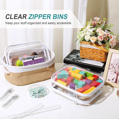 Hoolerry 4 Pcs Hard Clear Zipper Case Makeup Bags Plastic Pencil Pouch - Image 6
