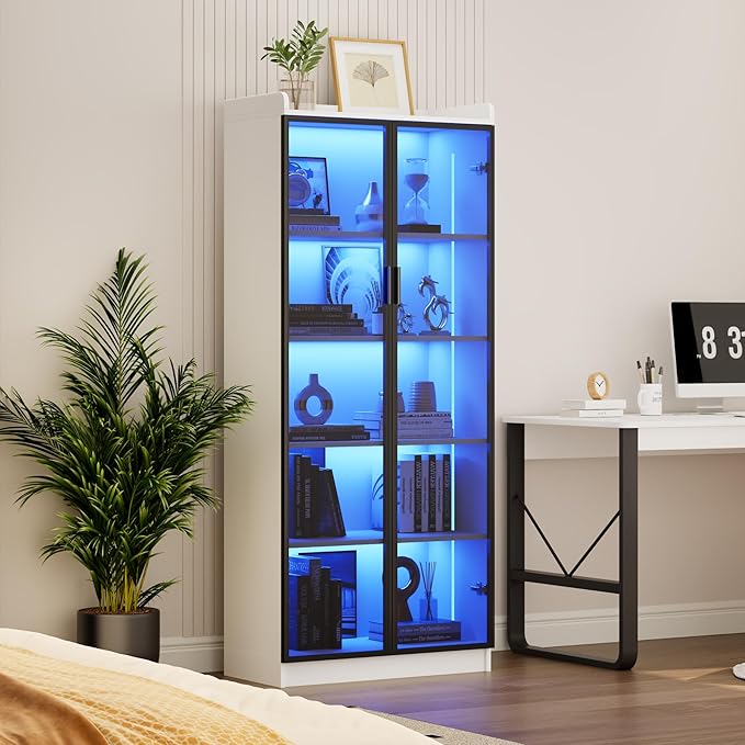 Display Cabinet with Doors and Adjustable Shelves, 5 Tier Display Case - Image 9